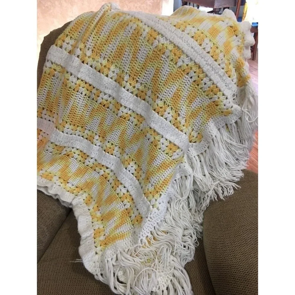 Handmade Crochet Baby Afghan Soft Ombre Yellow Blanket Large 40